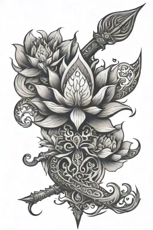 Trident Spear Om Symbol Lotus Flower Sleeve
