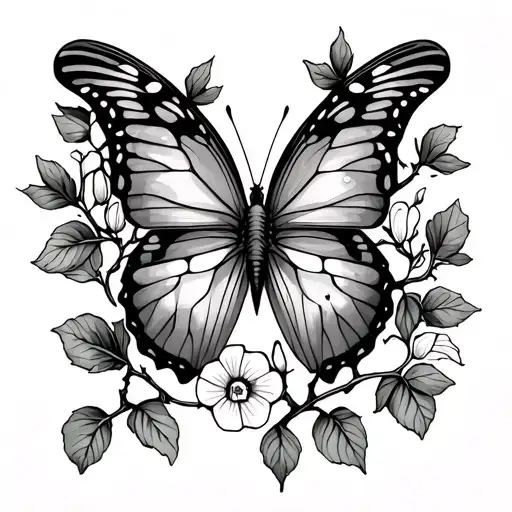 Butterfly With Sweet Pea Flowers With Vines And Poison Tree