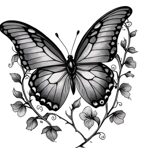 Butterfly With Sweet Pea Flowers With Vines And Poison Tree