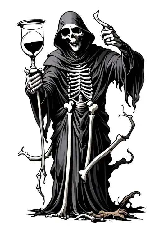 Grim Reaper Holding Hour Glass Made From Bones