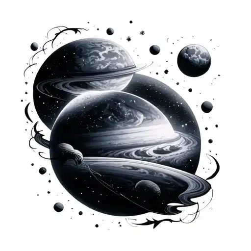 Galaxy With Planets And Moon Surrounded