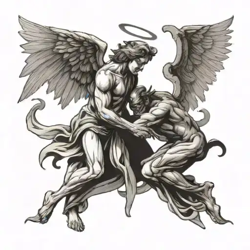 Angel And Demon Fighting Each Other