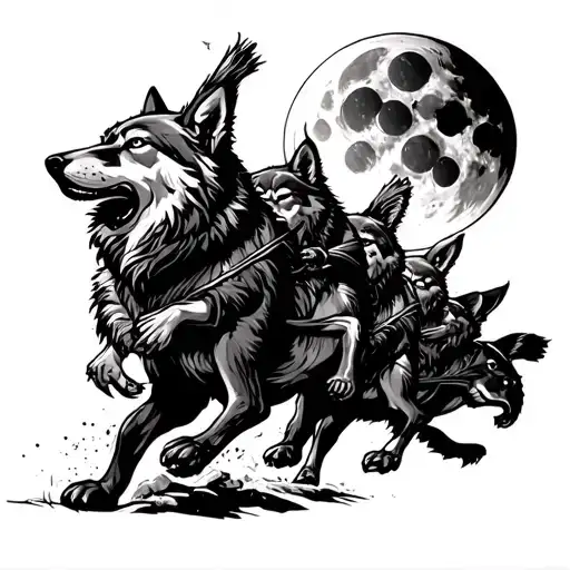 Gladiators With Wolves Driving To The Moon