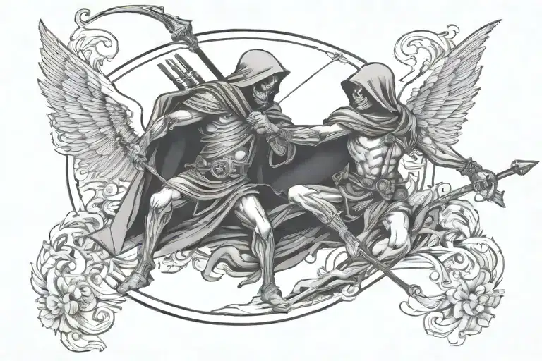 Grim Reaper Killing Cupid Shooting Arrow