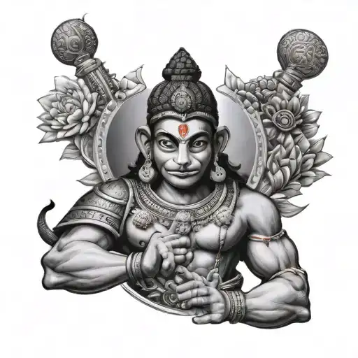 Hanuman With Gadha Flower And Sun Shining Armor