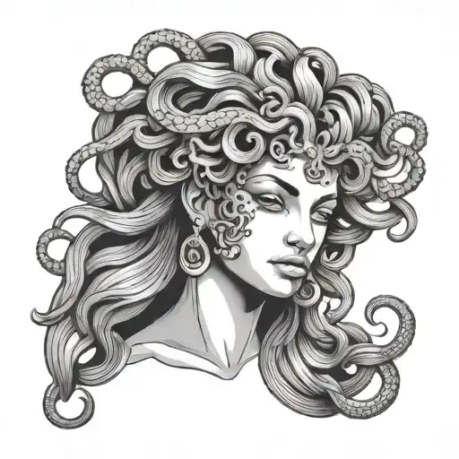 Ancient Medusa Head Beautiful Woman Tattoo