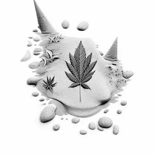 A Serene Beach Scene With A Cannabis Leaf Hidden In The Sand