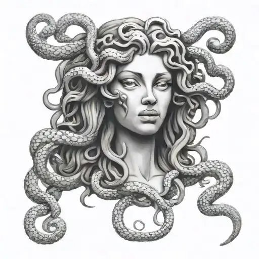 Ancient Medusa With Snake Instead Of Hair And Look Like Beautiful And Mystik Being Tattoo