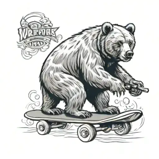 Brown Bear Holding A Skateboard Smoking Weed