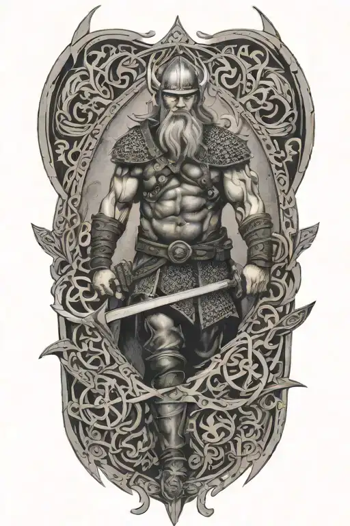 Viking Warrior Surrounded By Norse Mythology Symbols