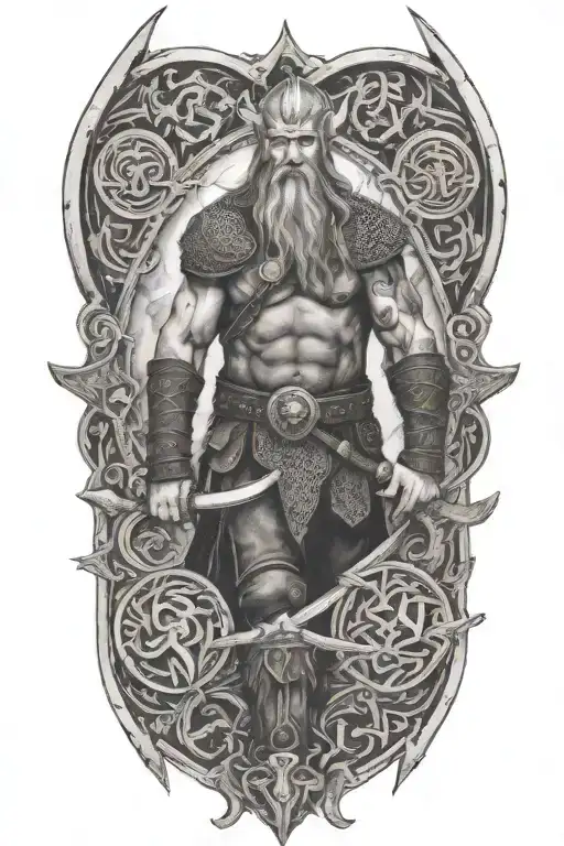 Viking Warrior Surrounded By Norse Mythology Symbols