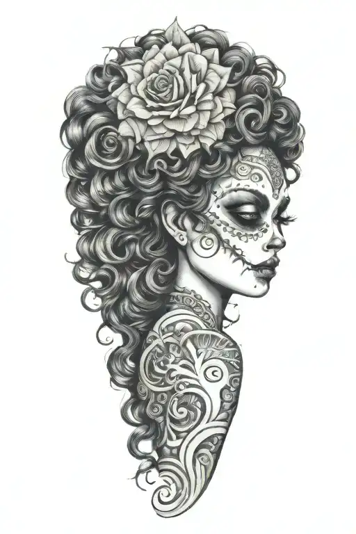 Day The Dead Woman Curly Hair Goddess