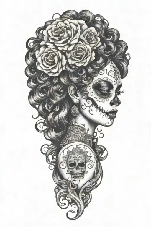 Day The Dead Woman Curly Hair Goddess Alamo Underneath