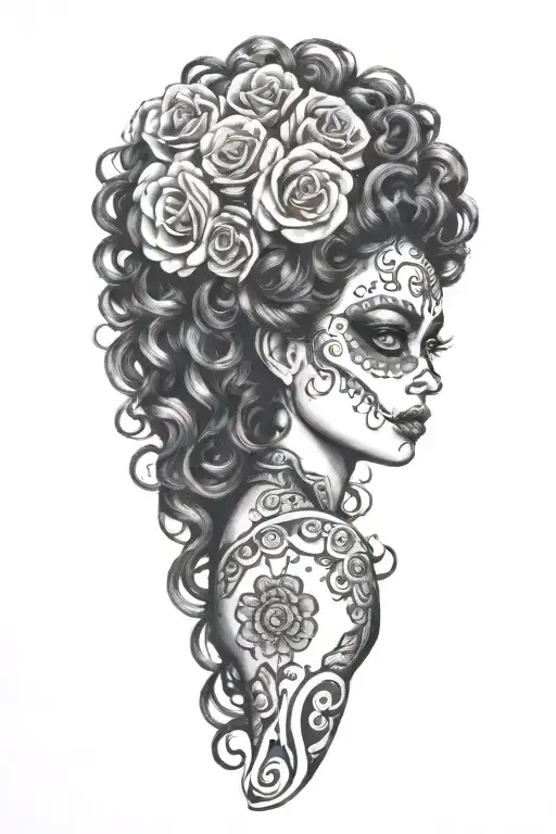 Day The Dead Woman Curly Hair Goddess Alamo Underneath