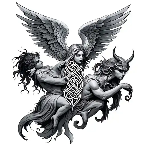 Celtic Angel And Devil Half Angel