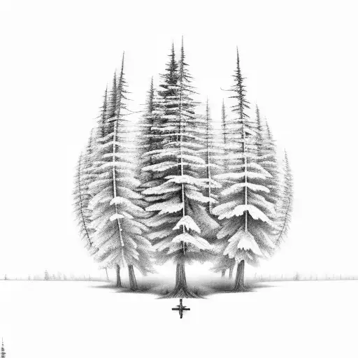 A Serene Forest Scene With A Hidden Cross Formed By The Tree Trunks