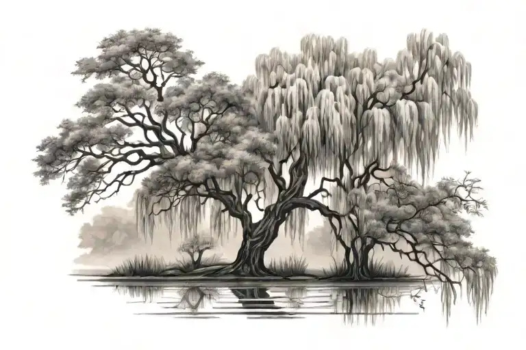 Willow Tree In Forest Landscape
