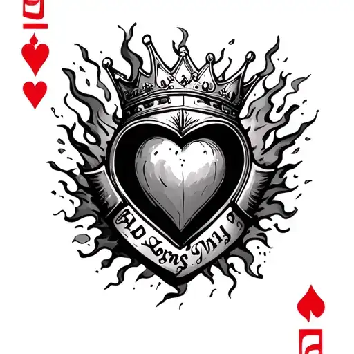 King Of Heart Card With A Music Helmet And With Writing Bad Songs On The Map And All In Flames