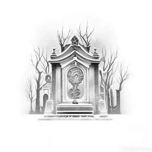 A Black-grey Tattoo Featuring A Hauntingly Beautiful Graveyard