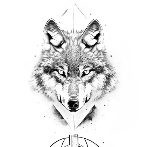 Wolf Head In Front Of A Cross