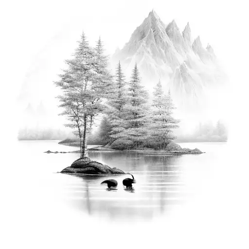 A Serene Nature Scene With A Peaceful River And Colorful Wildlife