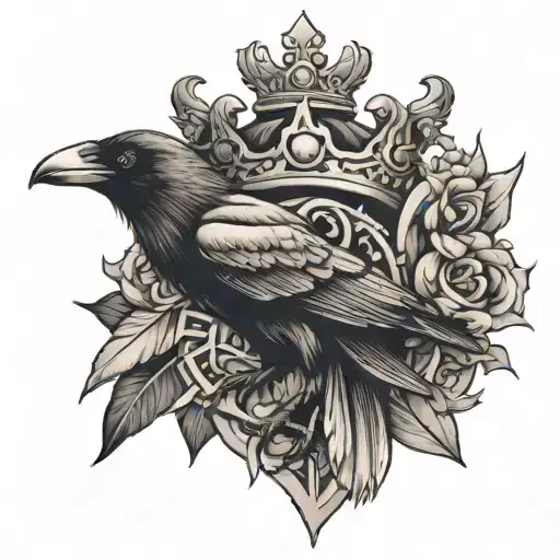 Crow And A King's Crown With Japanese Letters
