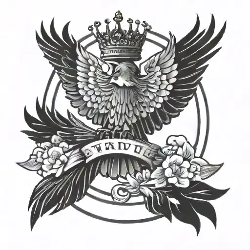 Flying Crow With A Crown And Japanese Letters