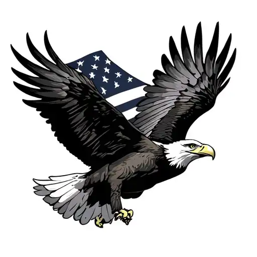 Bald Eagle Flying American Flag Waving