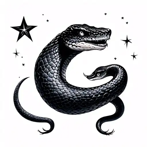 Snake With Moon And Stars