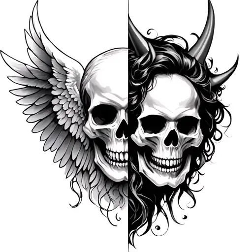 Half Skull Angel Half Skull Devil With Wings Femine