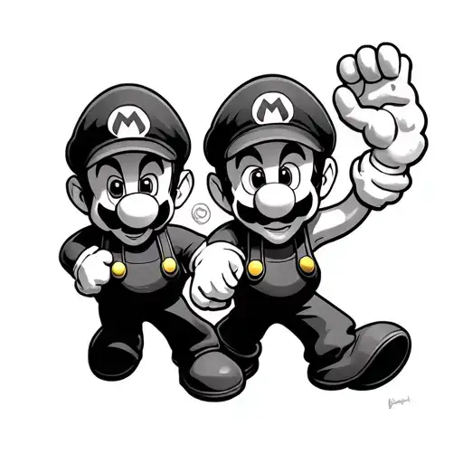 Mario And Luigi Gang Tattoo Design Featuring