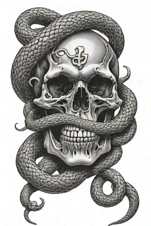 Skull And Snakes Intertwined