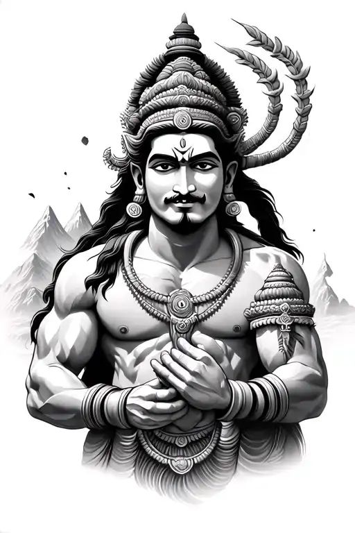 Hanuman Holding The Mountain And Gada