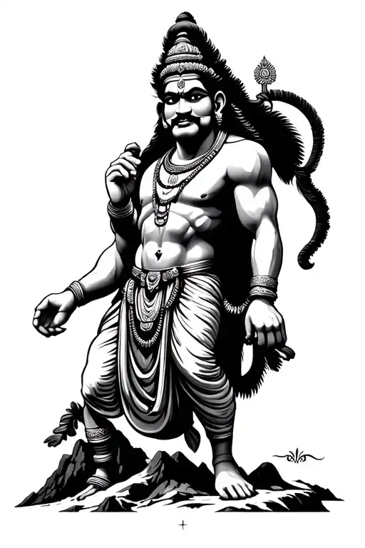 Hanuman Holding The Mountain And Gada