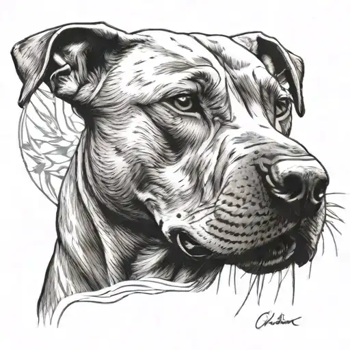 Tattoo Of A Muscular Pitbull Sitting In Front Of A Lion Tattoo