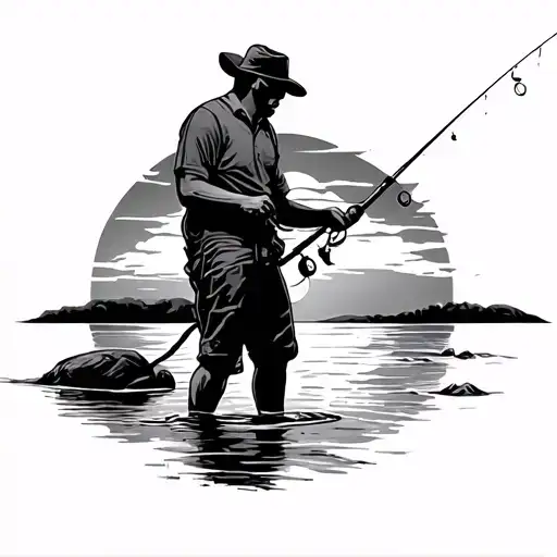 Man Fishing On A Beach Sunset