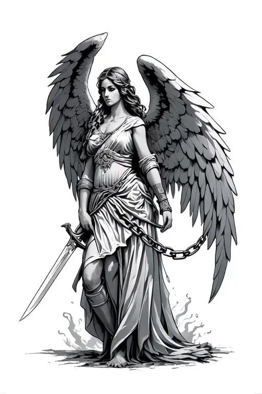 Chained Angel Holding A Sword