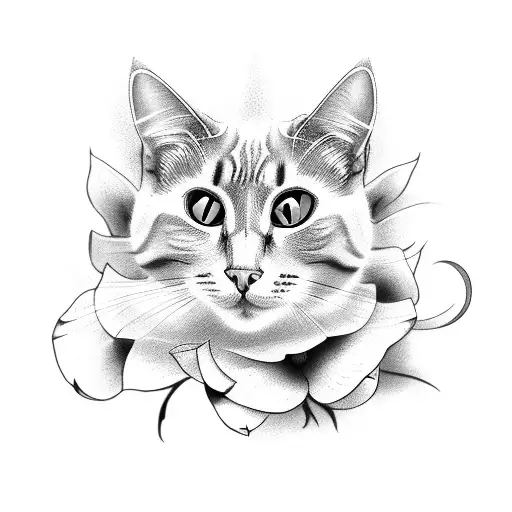 Different Flowers And Cat