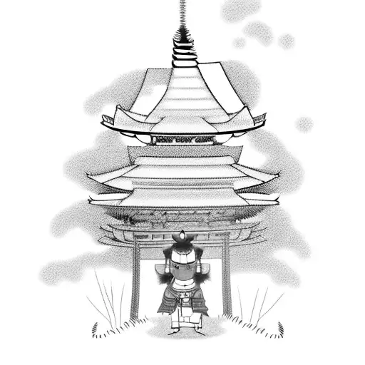 Depressed Samurai Under A Tree With A Temple In Background