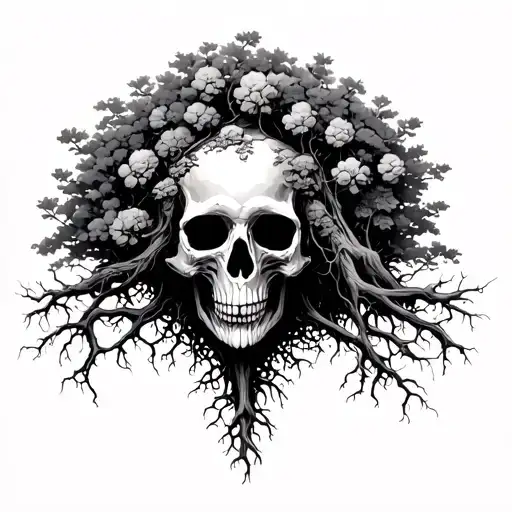 Tree That Takes Roots In A Skull Below