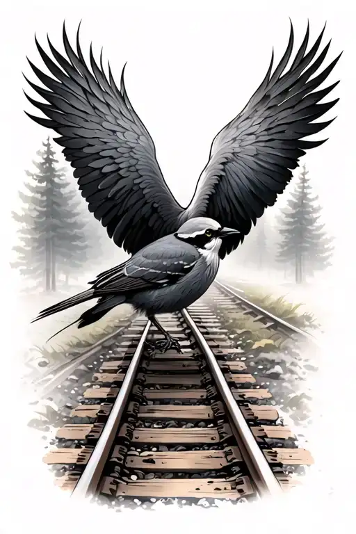 Bird Hunting Along Railroad Tracks Walking Into Fog Tattoo