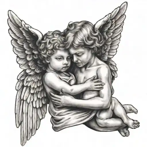Angel And Died Baby On Hand Holding