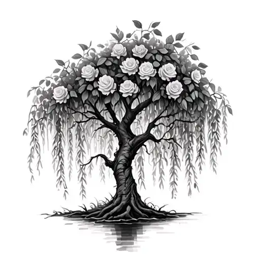 Weeping Willow Tree With Roses