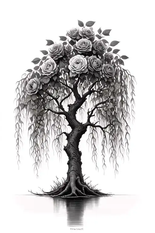 Weeping Willow Tree With Roses