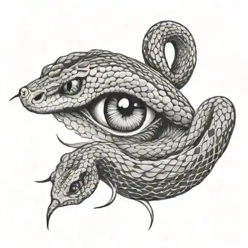 Snake With A Woman's Eyes Entangled In Its Body