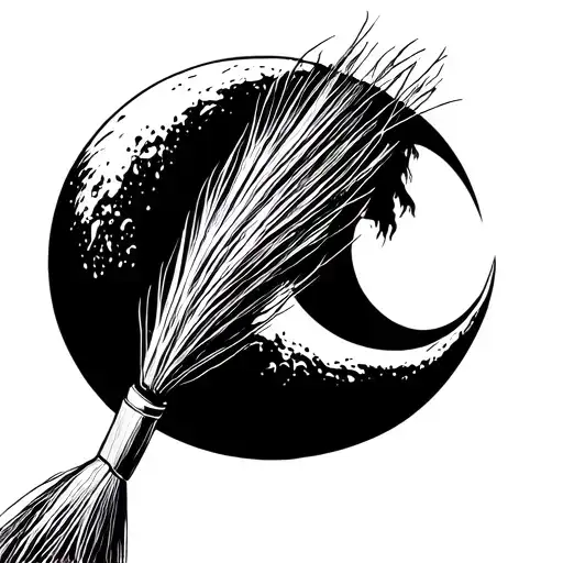 Broom In Front Of Crescent Moon