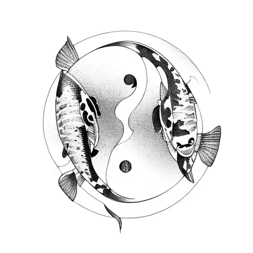 Koi Fish Making A Ying And Yang Symbol Watercolor Style