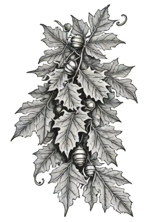 Oak Leaf Cluster With Acorns Hanging