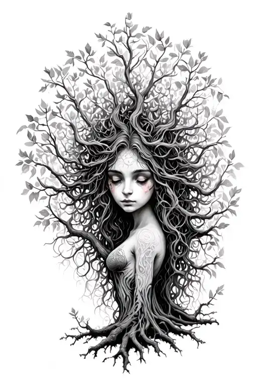 Black And White Dryad Growing Out From Tree Growing