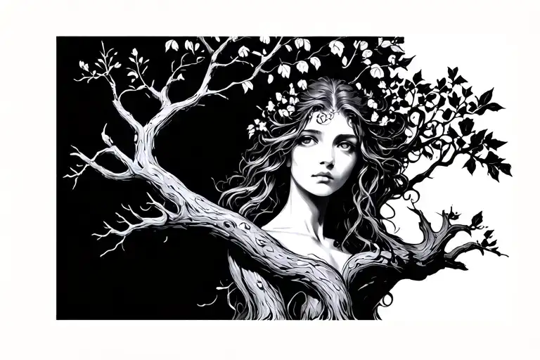 Black And White Dryad Growing Out From Tree Growing